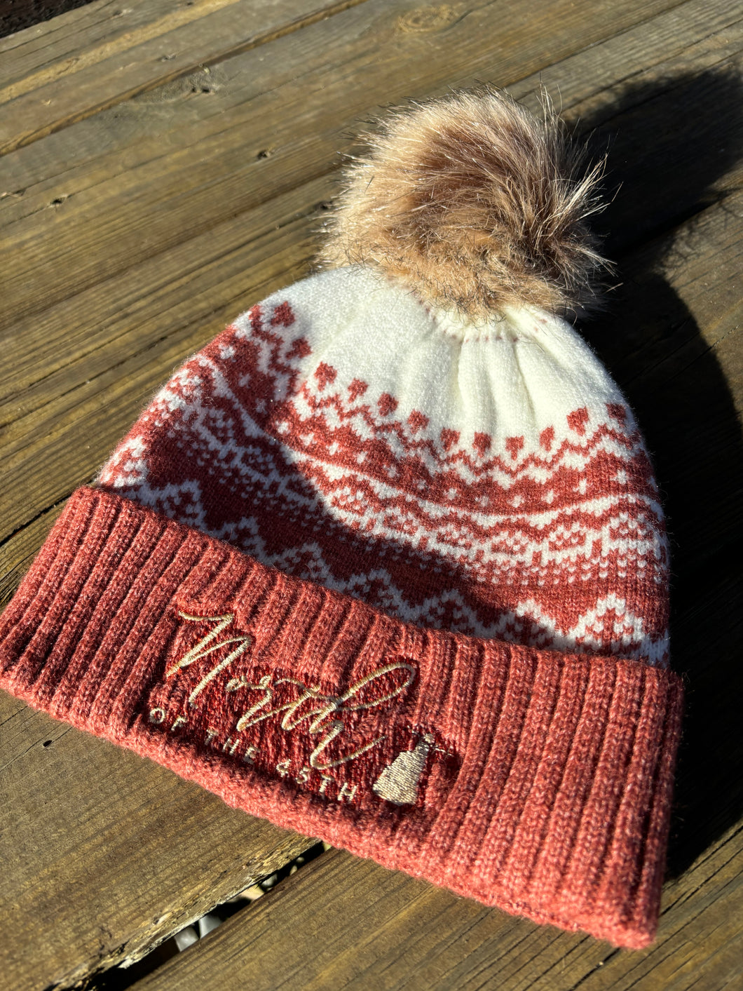 Winter Fluffy Pom Pom Zig Zag Design Beanie