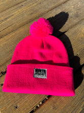 Load image into Gallery viewer, Pom Pom Winter Woven Label Beanie
