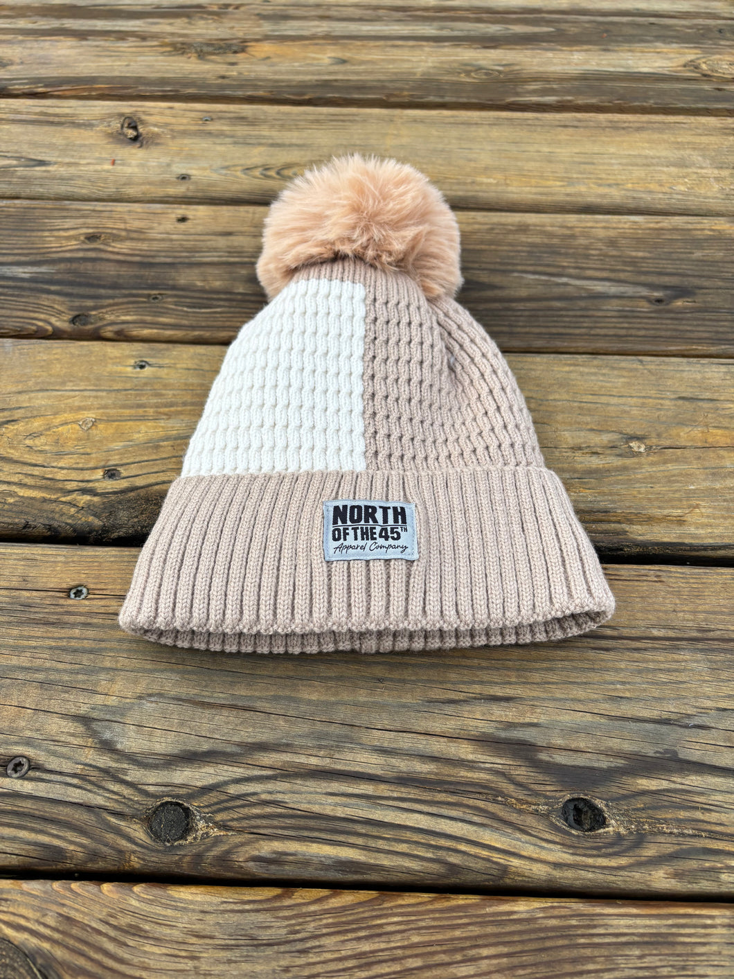 Unisex Block Color Fleece Lined Knit Pom Pom Beanie