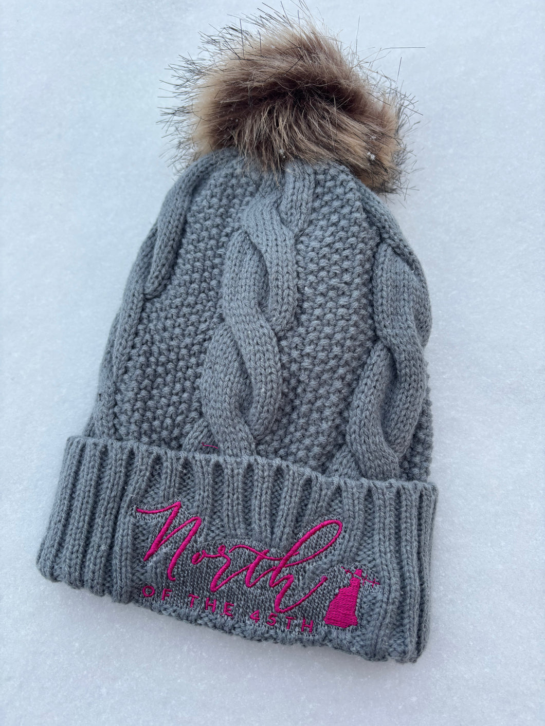 Fleece Lined Fluffy Pom Pom Cable Knit Winter Hat